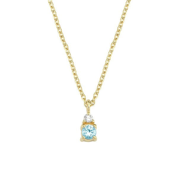Petit vedhæng i 14 kt guld med blå topas og diamant fra Nuran inkl. kæde